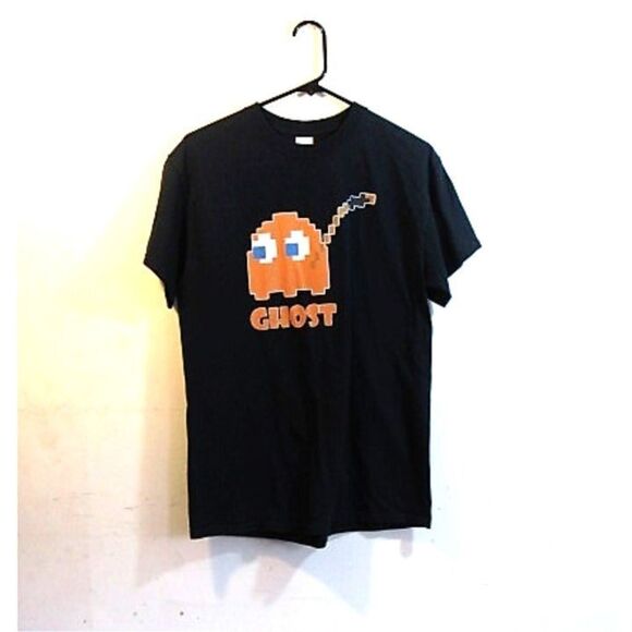 Youth Graphic Tee Sz M PacMan Ghost Black Crewneck Pullover Gildan - Picture 5 of 5